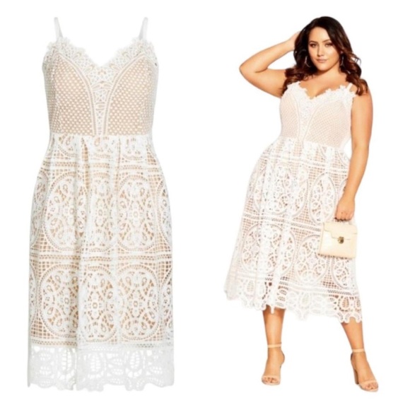 City Chic Fancy Free Cream Lace Midi Dress Cocktail Wedding Sz L/20 - Picture 10 of 10